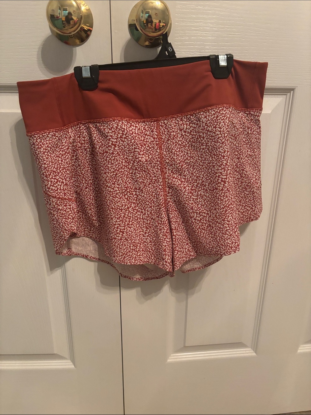 Athleta Rust Red Printed Athletic Shorts with Wide Waistband